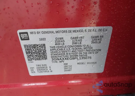 2023 Chevrolet Equinox Awd Premier z USA, uszkodzony, nr VIN 3GNAXXEG9PL135075